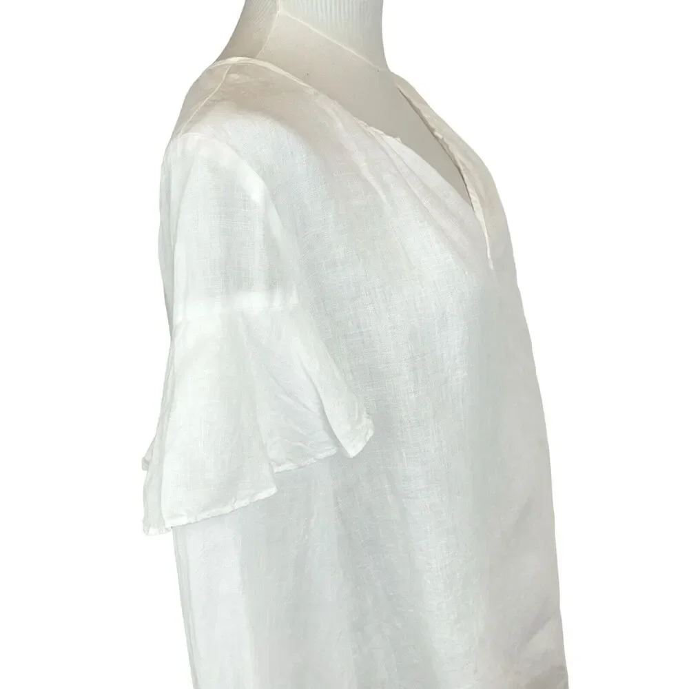 Velvet Womens Linen Tyra Ruffled Long-Sleeve Peasant Boho Top‎ Sz Large White - Picture 4 of 13